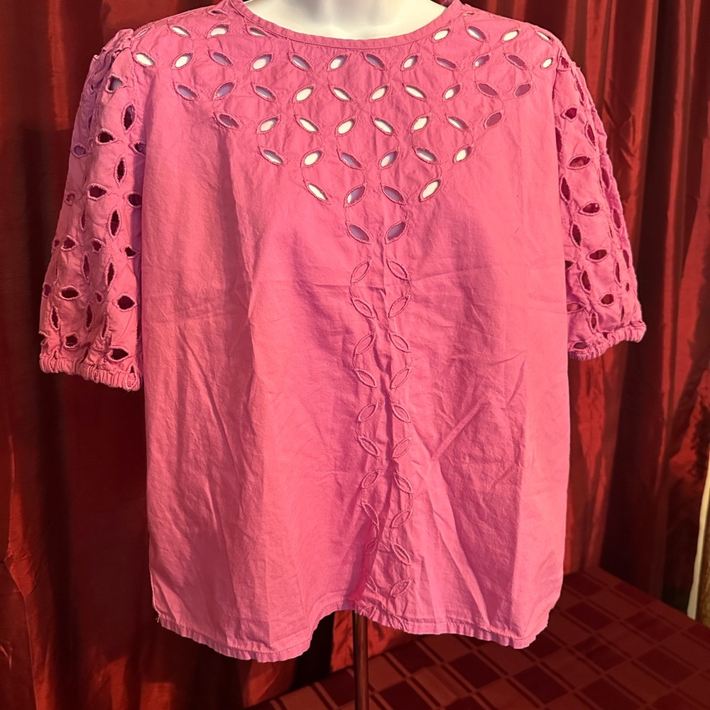 LOFT Pink Eyelet Blouse